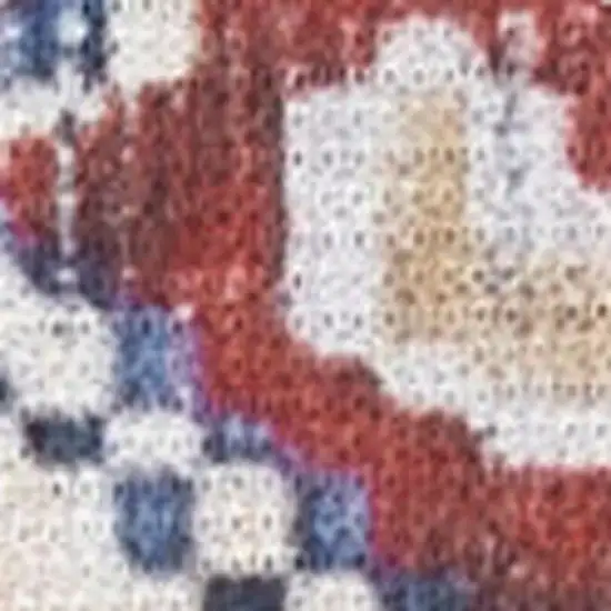 Red and Ivory Floral Medallion Distressed Non Skid Area Rug Photo 1