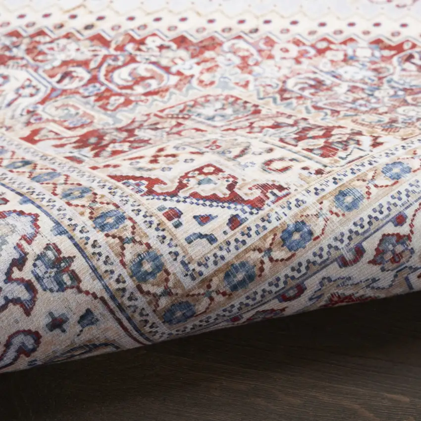 Red and Ivory Floral Medallion Distressed Non Skid Area Rug Photo 9