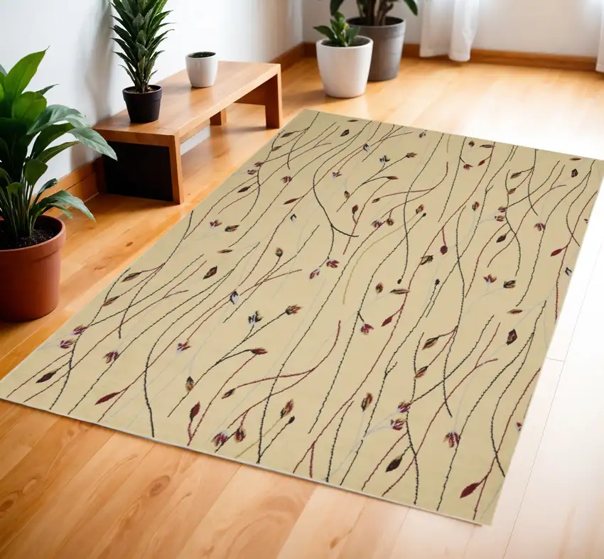 Red and Ivory Floral Power Loom Area Rug Photo 1