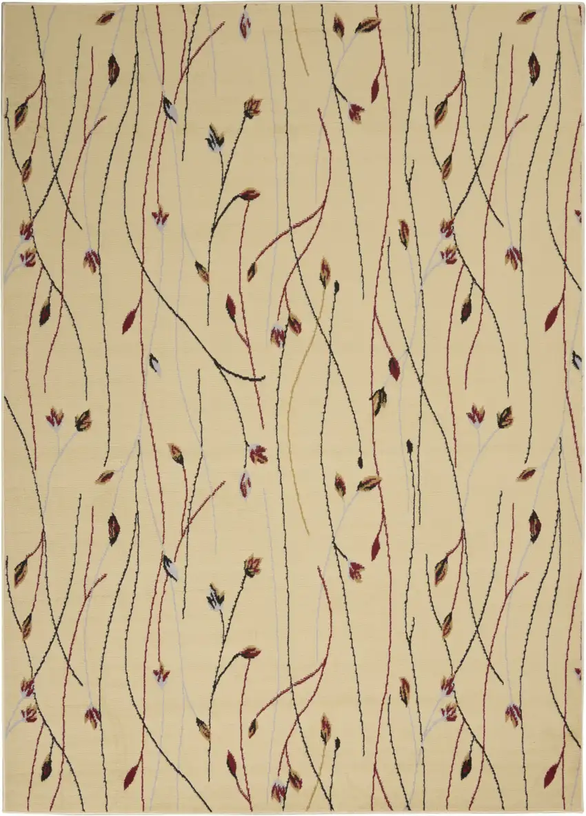 Red and Ivory Floral Power Loom Area Rug Photo 2