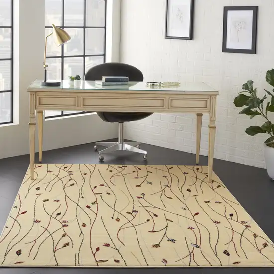 Red and Ivory Floral Power Loom Area Rug Photo 4