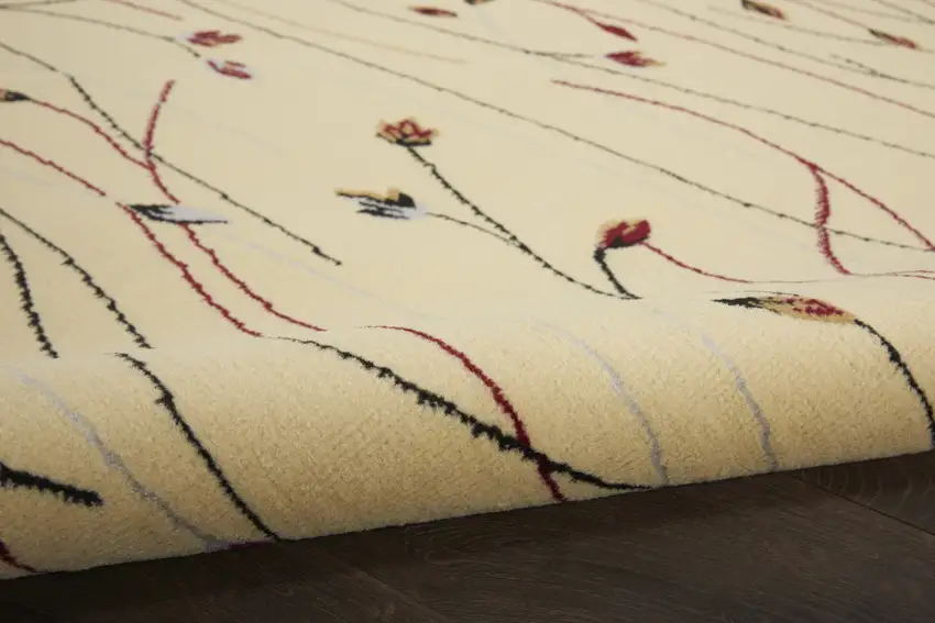 Red and Ivory Floral Power Loom Area Rug Photo 8