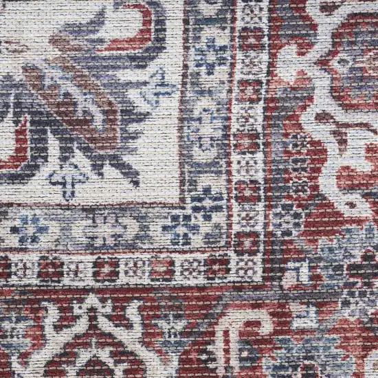 Red and Ivory Floral Power Loom Distressed Washable Area Rug Photo 4