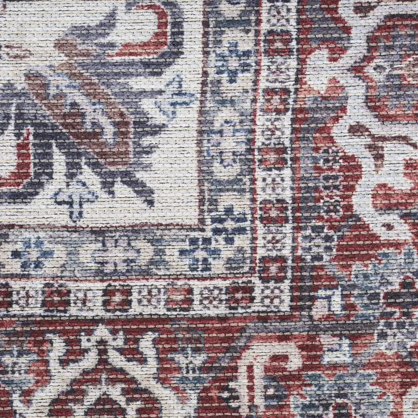 Red and Ivory Floral Power Loom Distressed Washable Area Rug Photo 4