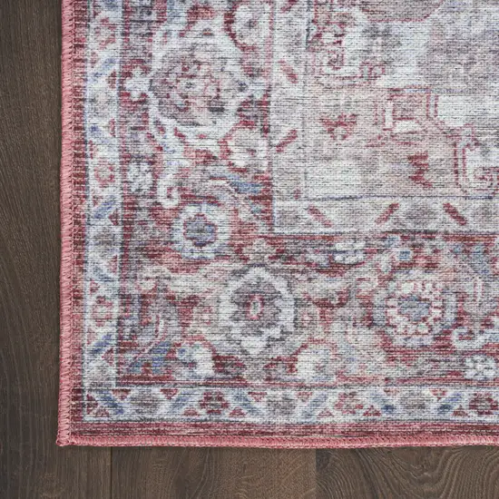 Red and Ivory Floral Power Loom Distressed Washable Area Rug Photo 6