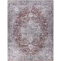 Photo of Red and Ivory Floral Power Loom Distressed Washable Area Rug