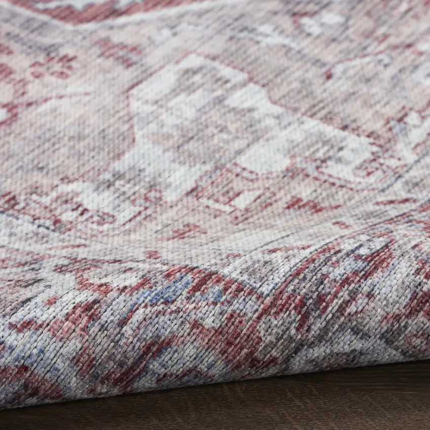 Red and Ivory Floral Power Loom Distressed Washable Area Rug Photo 8