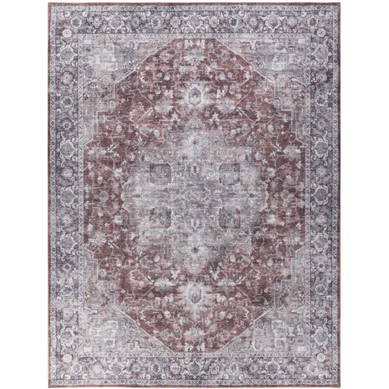 Red and Ivory Floral Power Loom Distressed Washable Area Rug Photo 9
