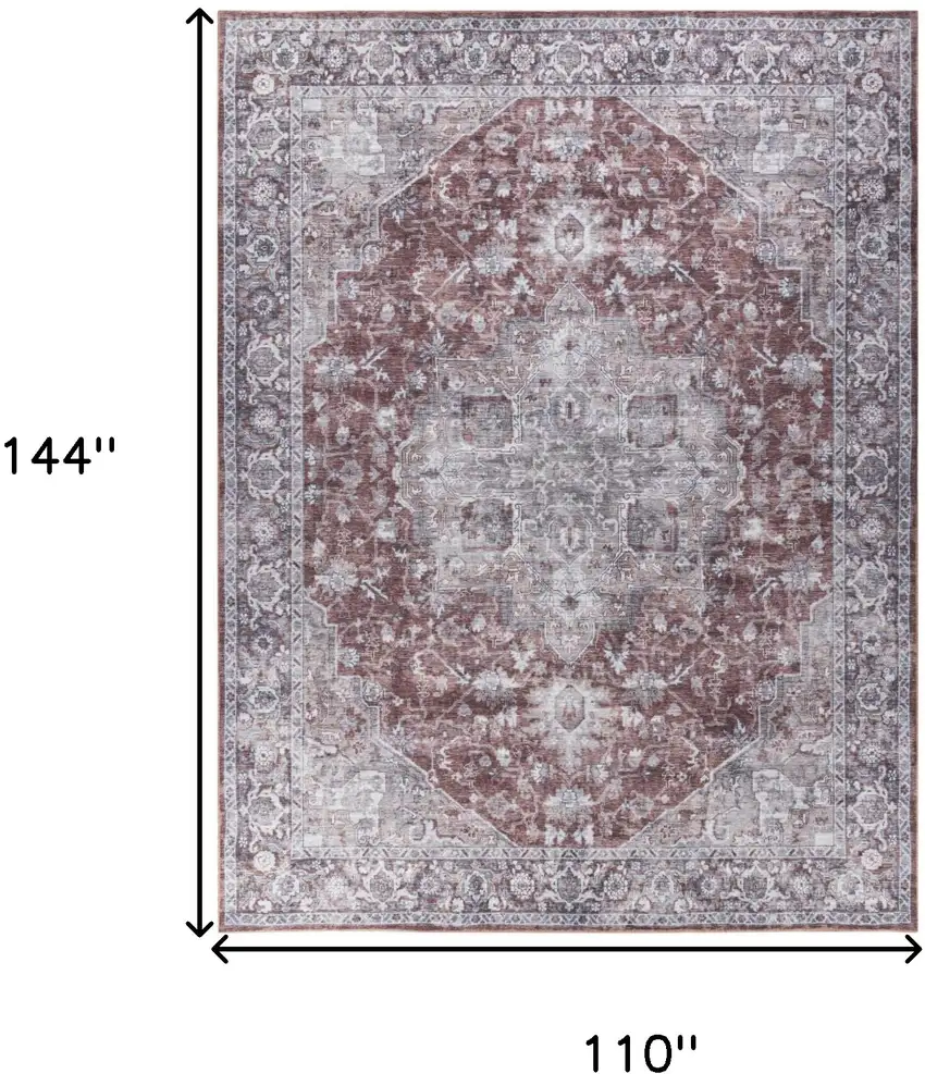 Red and Ivory Floral Power Loom Distressed Washable Area Rug Photo 9