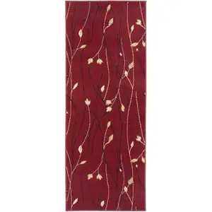 Photo of Red and Ivory Floral Vines Power Loom Area Rug