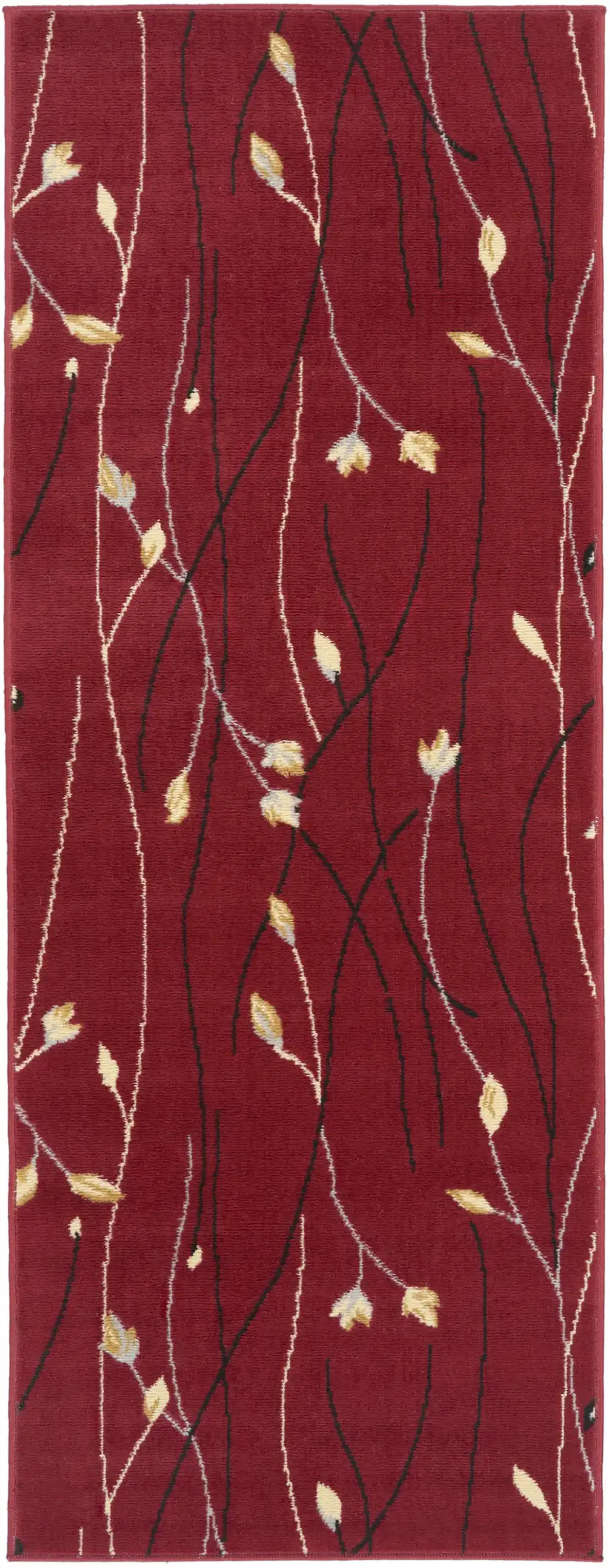 6' Red And Ivory Floral Vines Runner Rug Photo 1