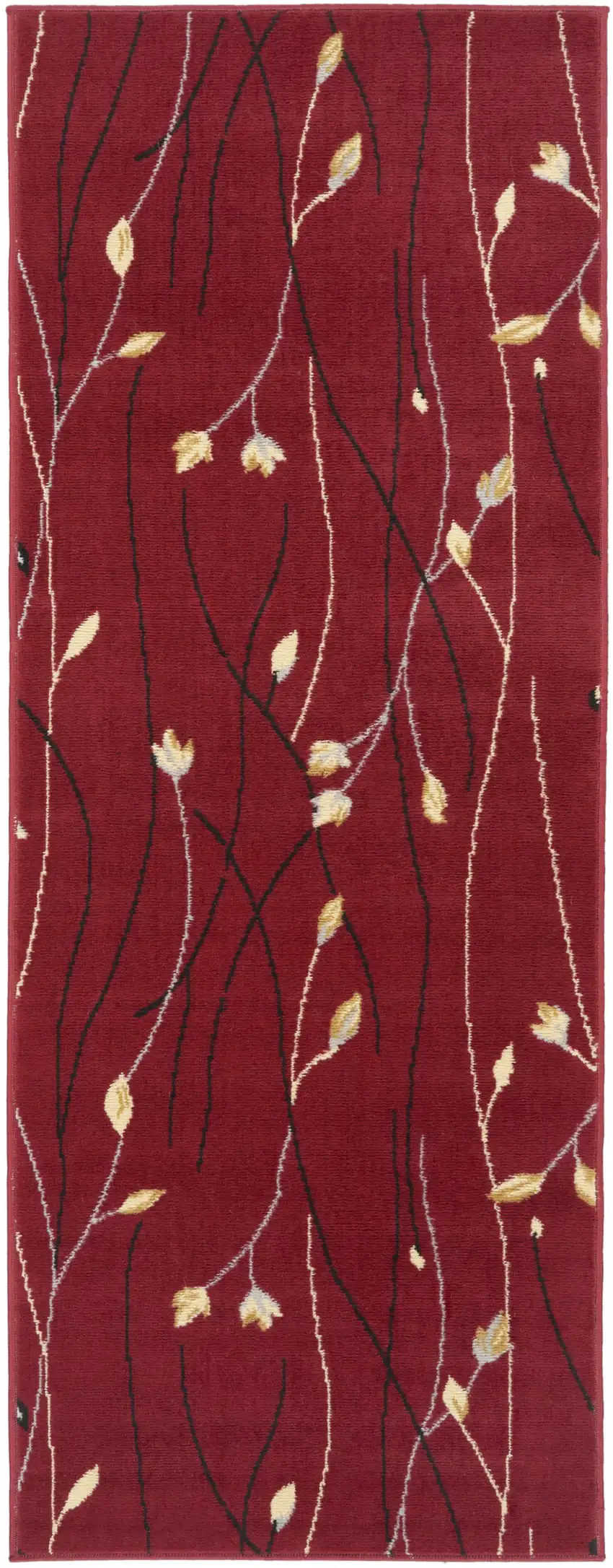 Red and Ivory Floral Vines Power Loom Area Rug Photo 2