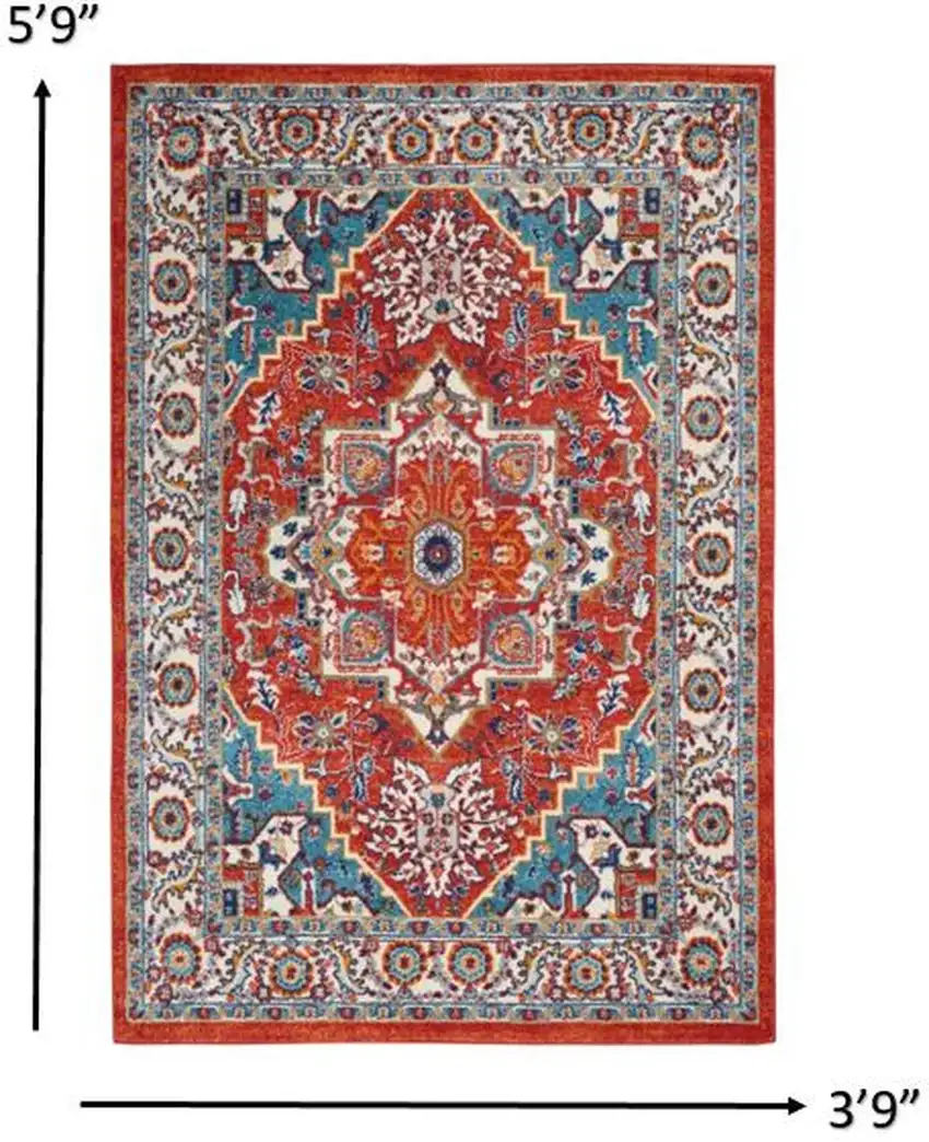 Red and Ivory Medallion Area Rug Photo 6