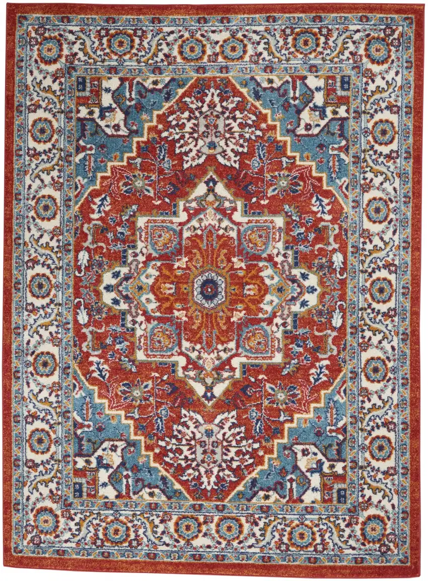 Red and Ivory Medallion Area Rug Photo 1
