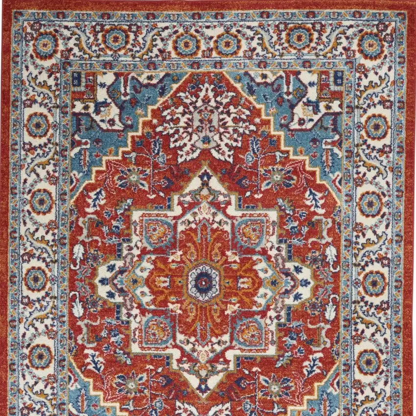 Red and Ivory Medallion Area Rug Photo 9