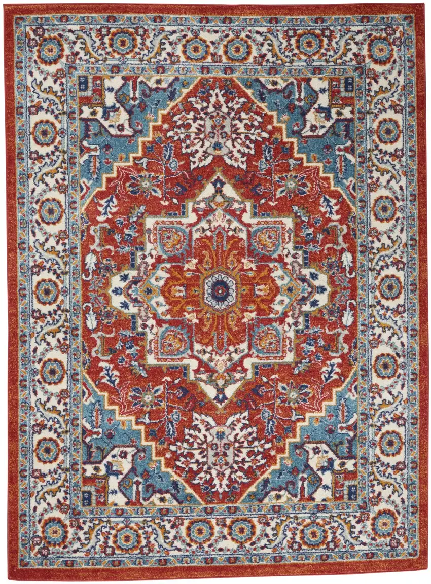 Red and Ivory Medallion Area Rug Photo 10