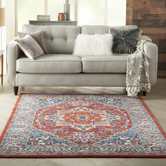 Red And Ivory Power Loom Area Rug Photo 7