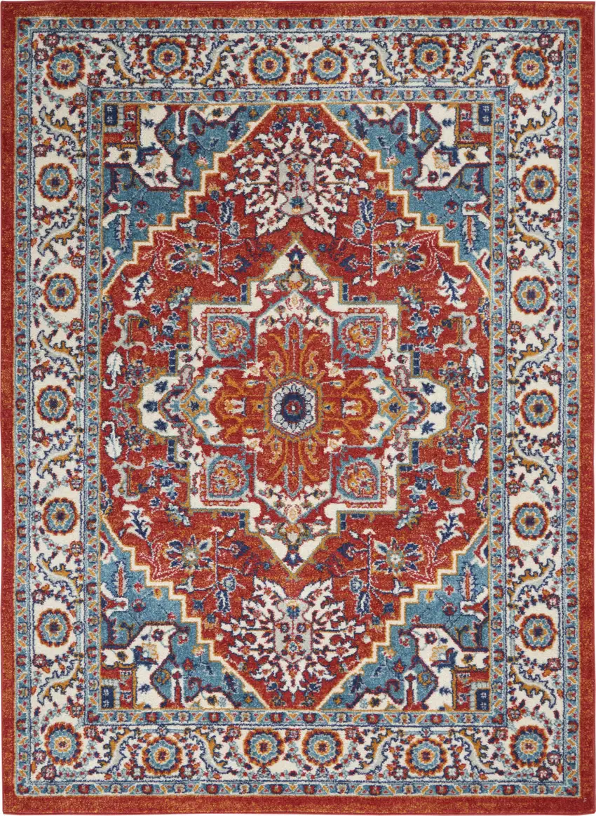 Red And Ivory Power Loom Area Rug Photo 4