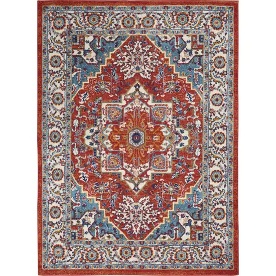 Red And Ivory Power Loom Area Rug Photo 4