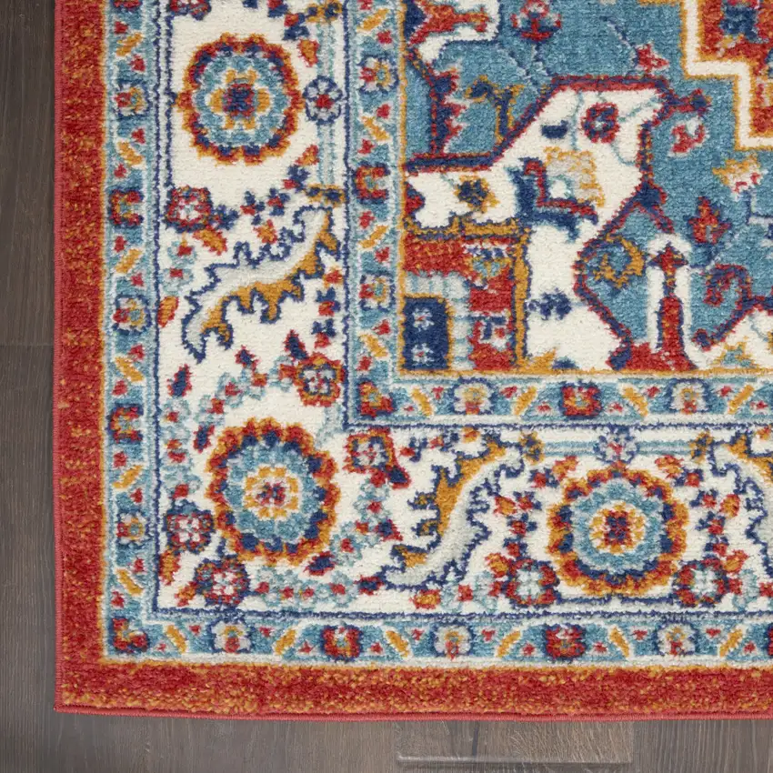 Red And Ivory Power Loom Area Rug Photo 5