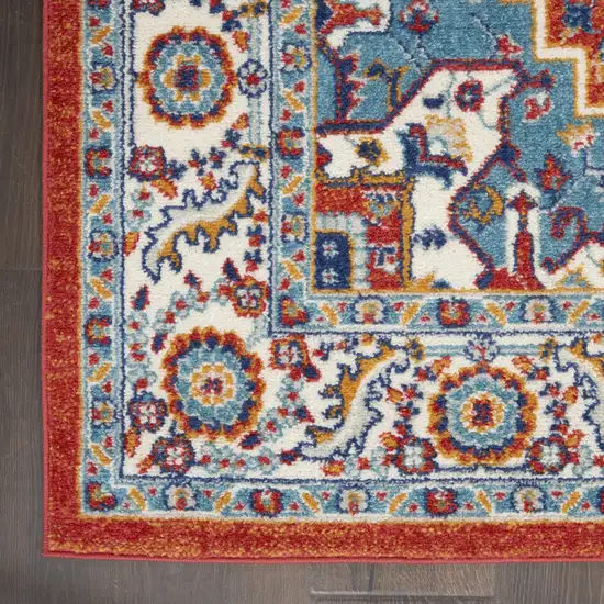 Red And Ivory Power Loom Area Rug Photo 5