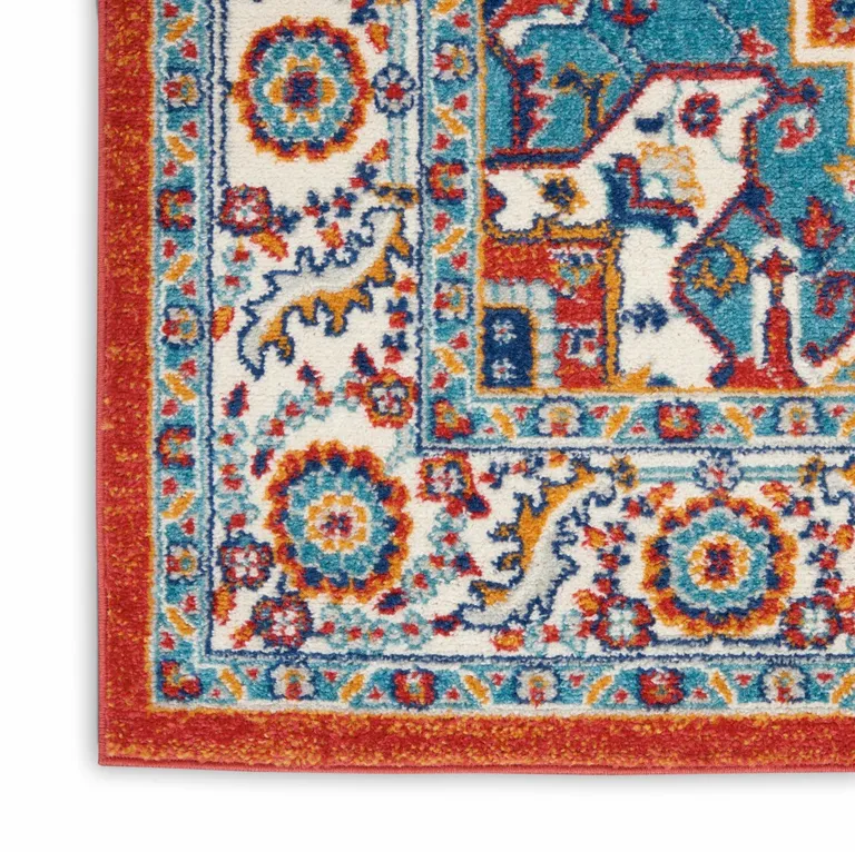 Red and Ivory Medallion Area Rug Photo 5