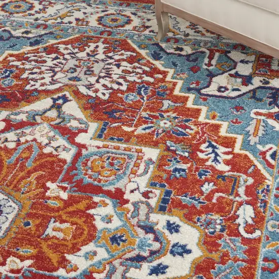 Red and Ivory Medallion Area Rug Photo 4