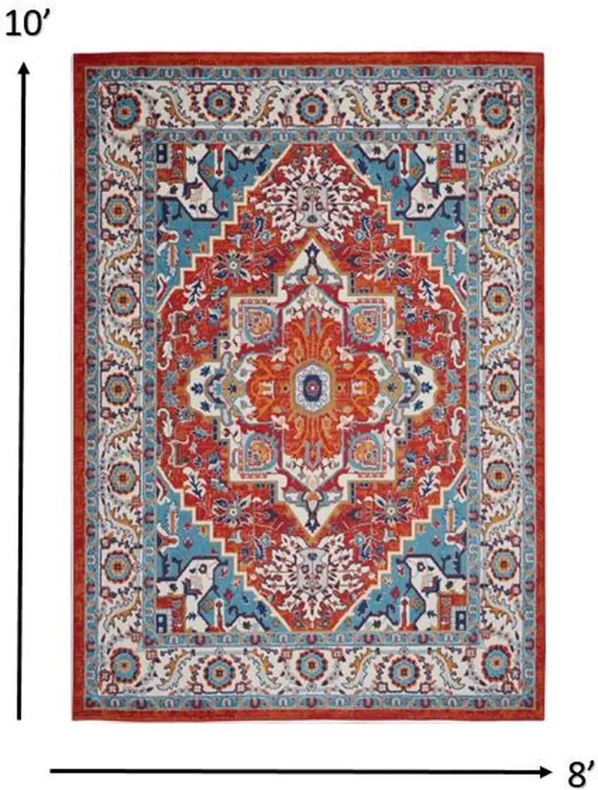 Red and Ivory Medallion Area Rug Photo 6