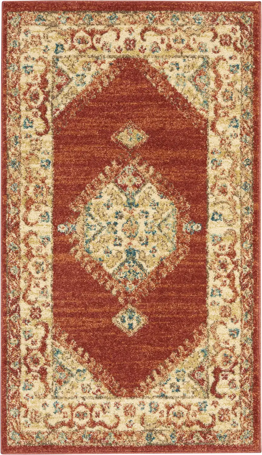 Red and Ivory Medallion Power Loom Area Rug Photo 2
