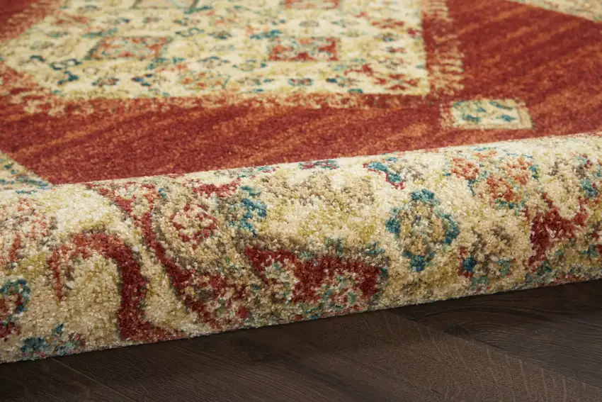 Red and Ivory Medallion Power Loom Area Rug Photo 6