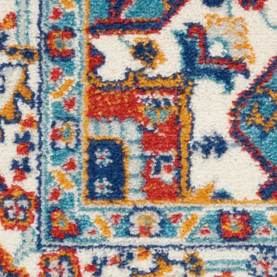 8' Red And Ivory Medallion Distressed Runner Rug Photo 8