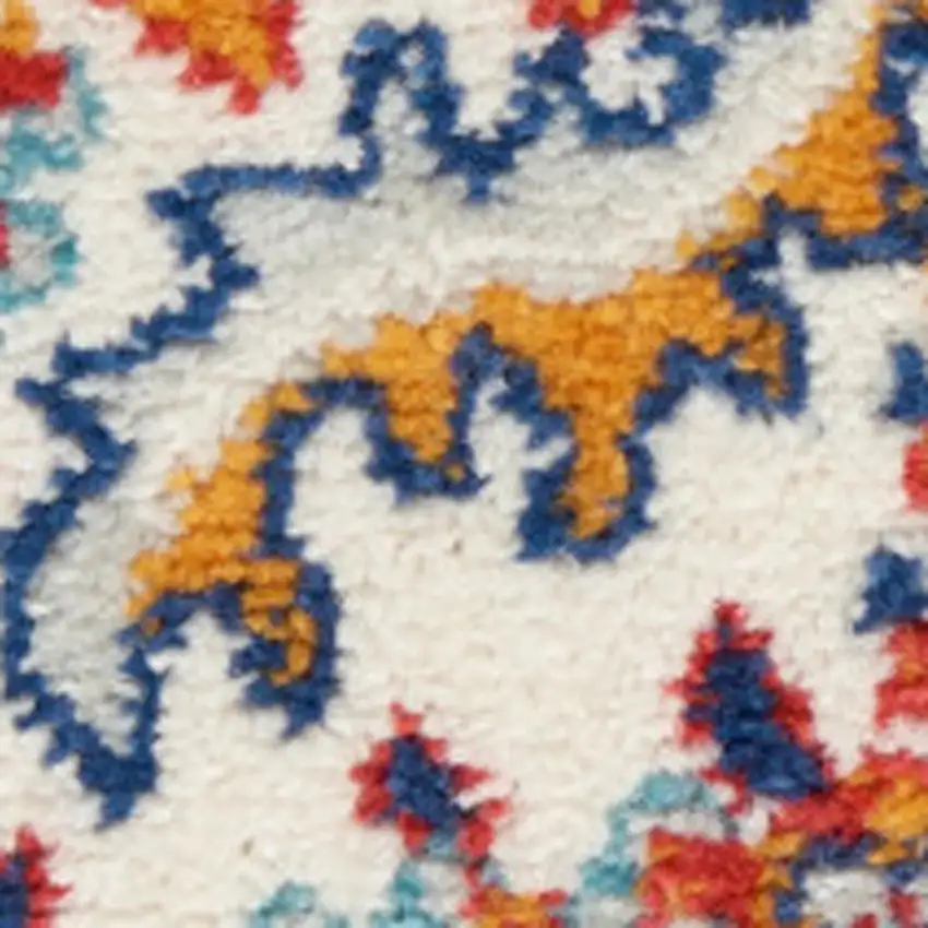 8' Red And Ivory Medallion Distressed Runner Rug Photo 1