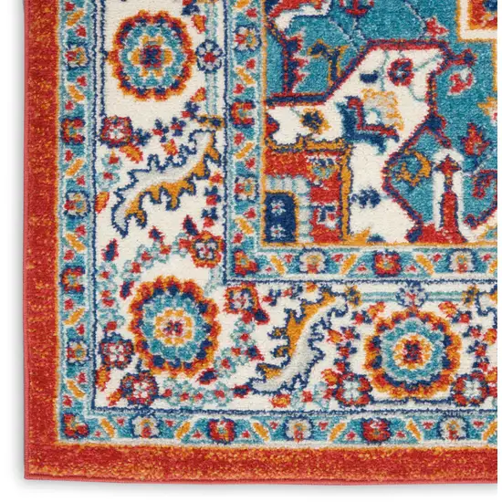 8' Red And Ivory Medallion Distressed Runner Rug Photo 3