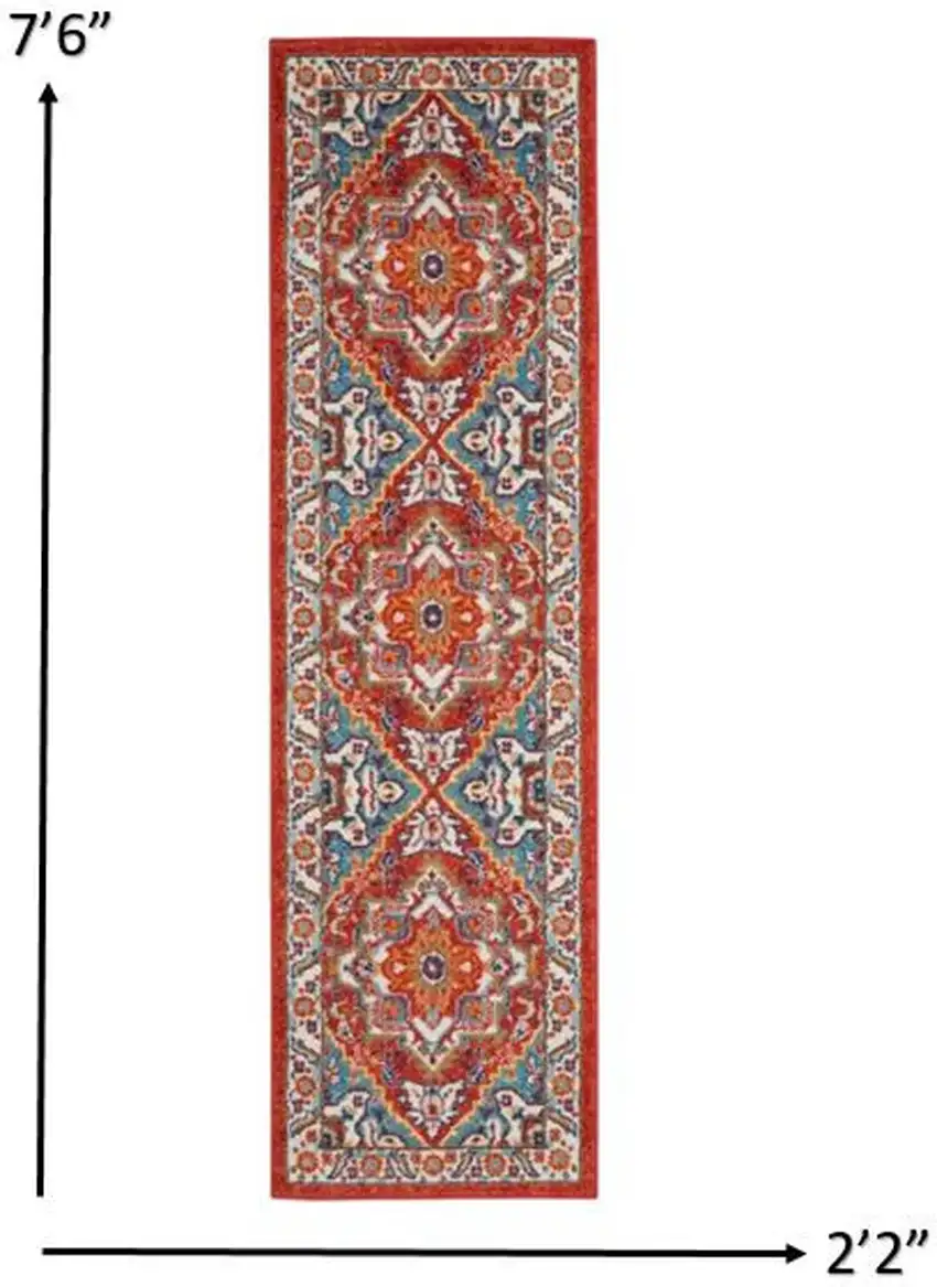 Red and Ivory Medallion Runner Rug Photo 5