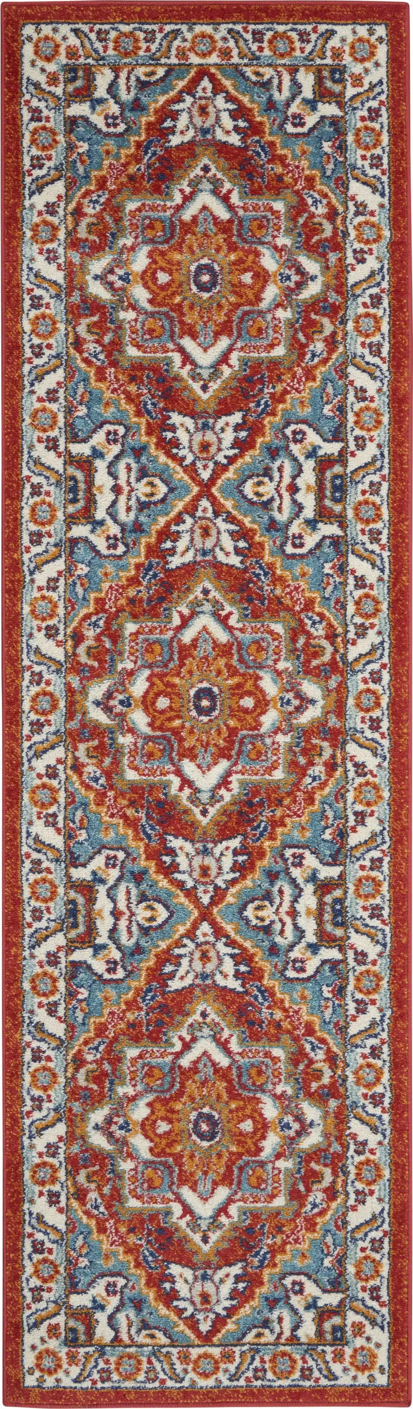 Red and Ivory Medallion Runner Rug Photo 1