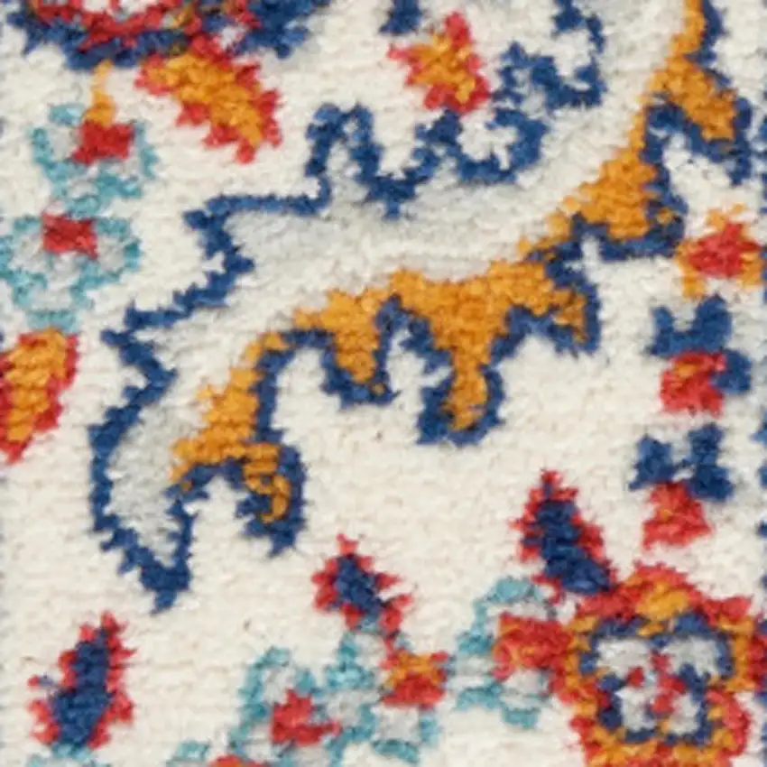 8' Red And Ivory Medallion Distressed Runner Rug Photo 4