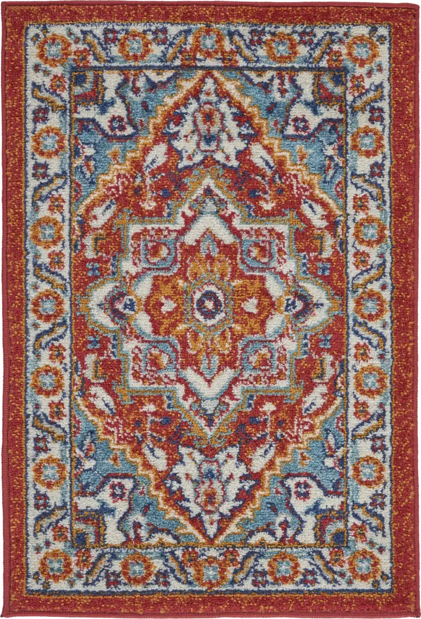 Red And Ivory Power Loom Area Rug Photo 1