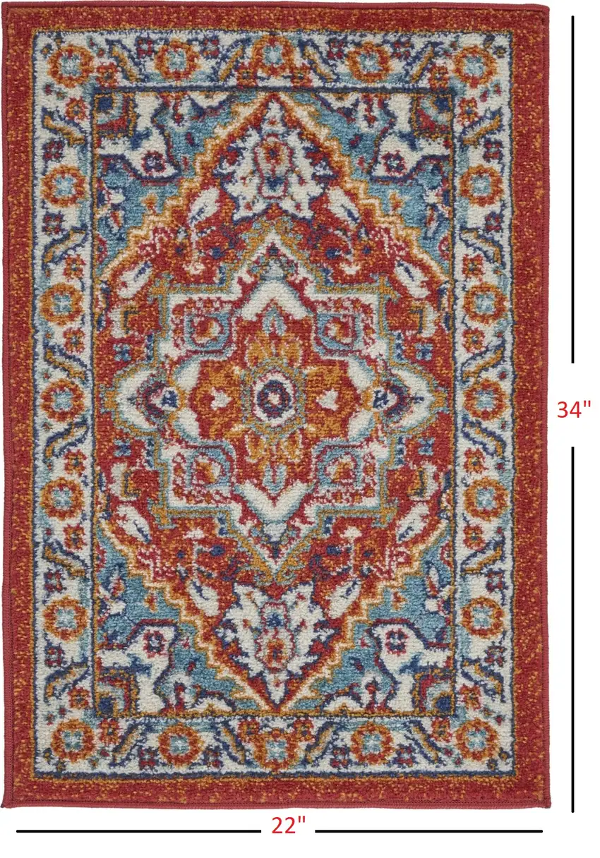Red and Ivory Medallion Scatter Rug Photo 5