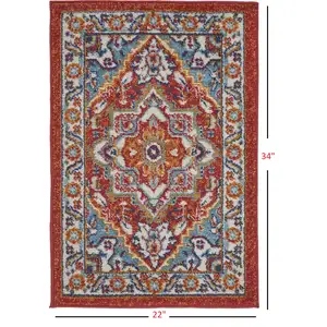 Photo of Red and Ivory Medallion Scatter Rug