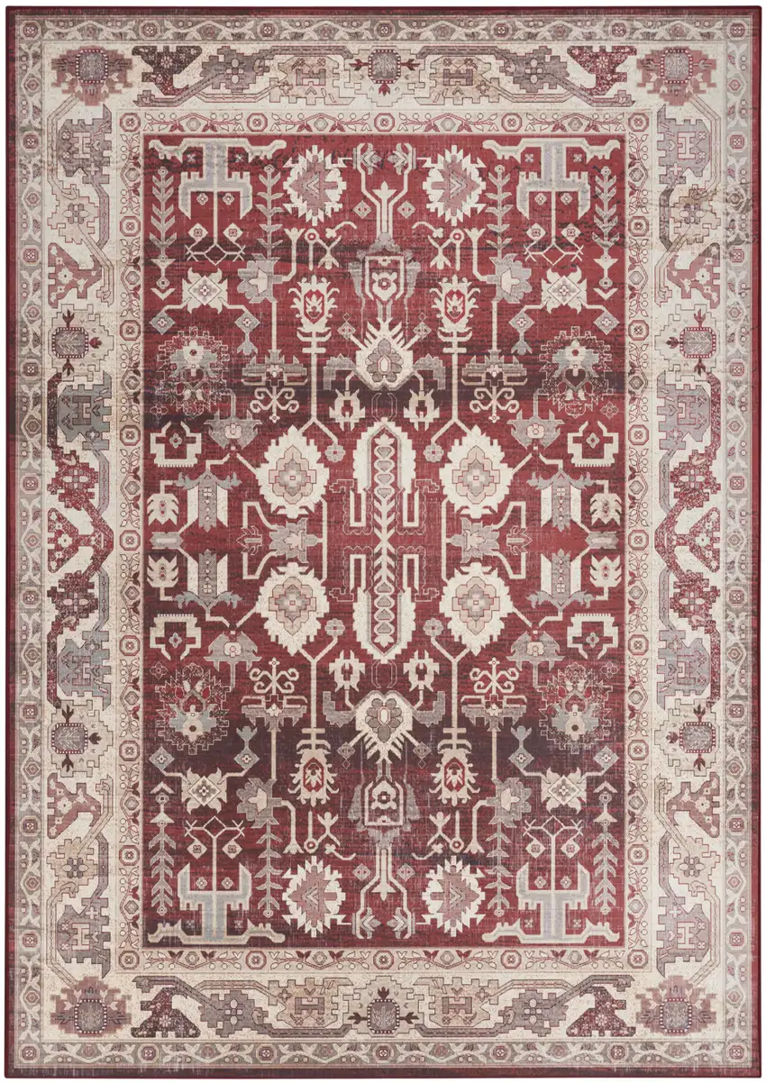 Red and Ivory Oriental Distressed Non Skid Area Rug Photo 2