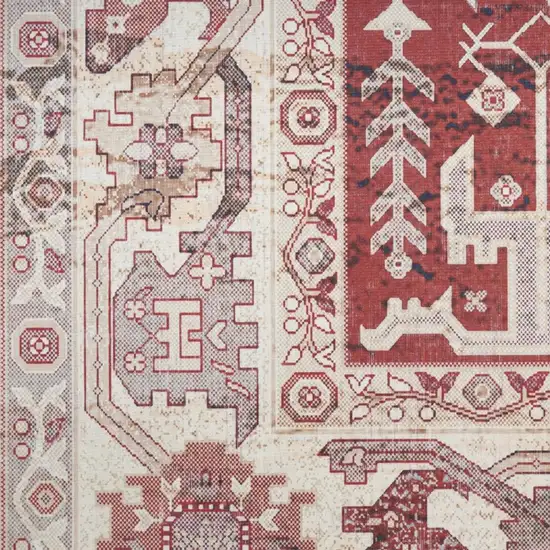 Red and Ivory Oriental Distressed Non Skid Area Rug Photo 1