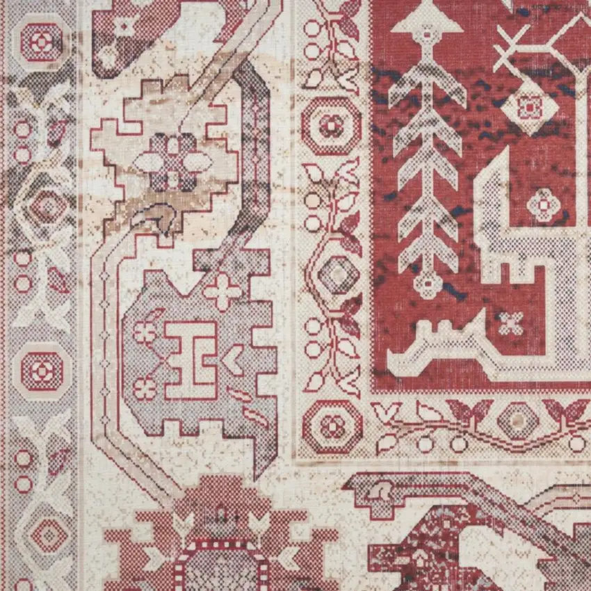 Red and Ivory Oriental Distressed Non Skid Area Rug Photo 1