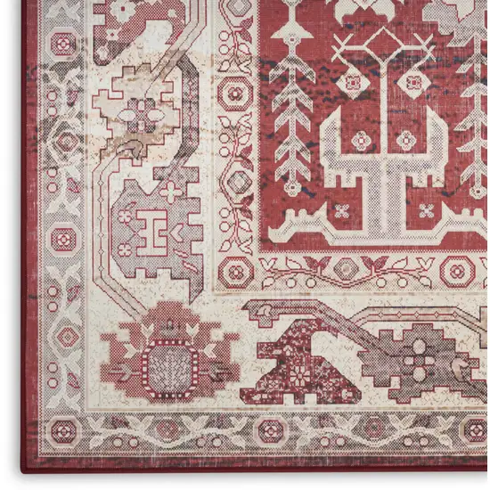 Red and Ivory Oriental Distressed Non Skid Area Rug Photo 3