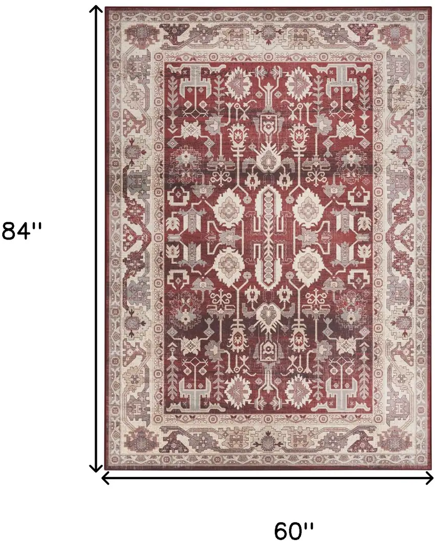 Red and Ivory Oriental Distressed Non Skid Area Rug Photo 3