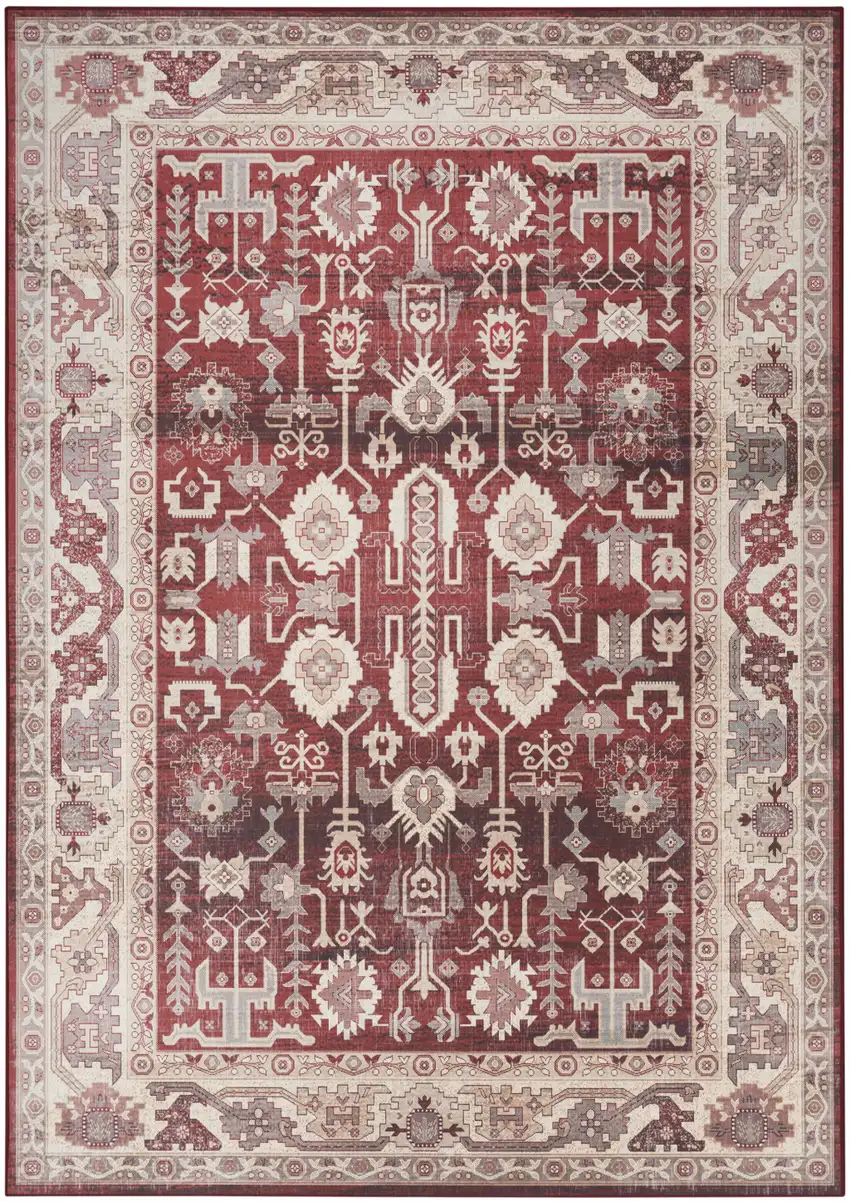 Red and Ivory Oriental Distressed Non Skid Area Rug Photo 8