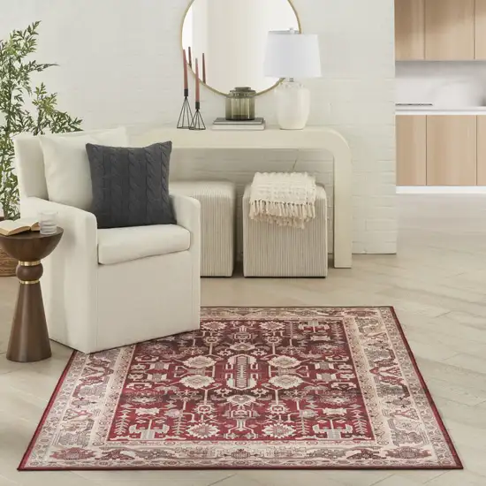 Red and Ivory Oriental Distressed Non Skid Area Rug Photo 6