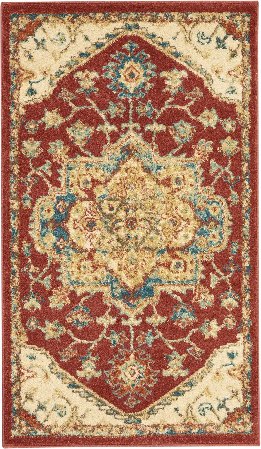 Red and Ivory Oriental Power Loom Area Rug Photo 1