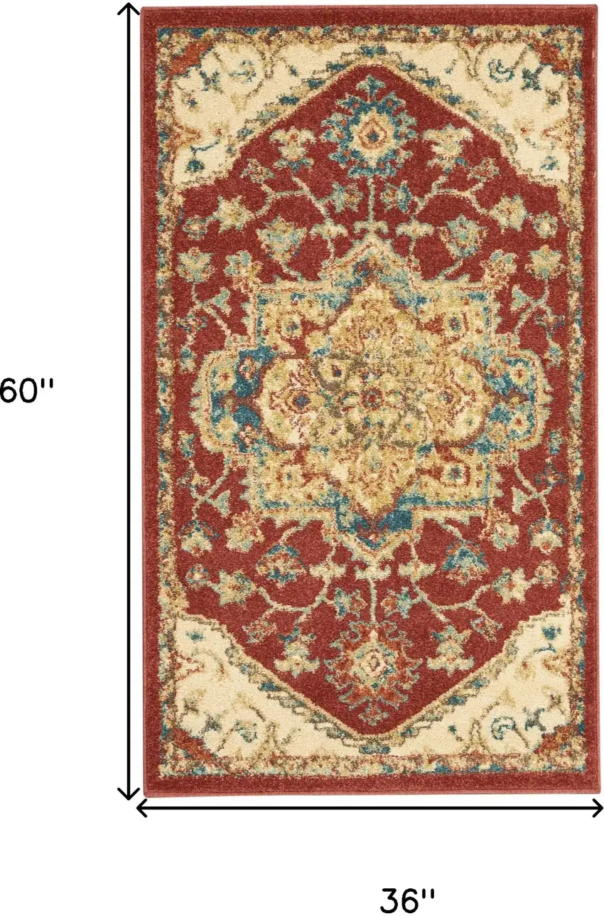 Red and Ivory Oriental Power Loom Area Rug Photo 9
