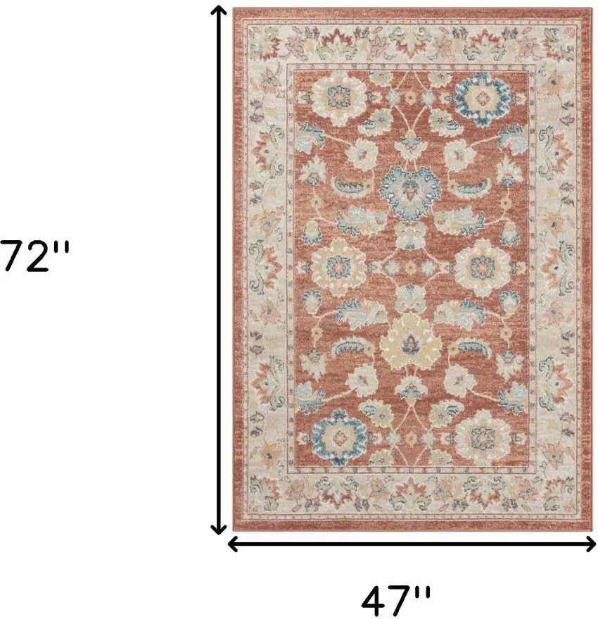 Red and Ivory Oriental Power Loom Area Rug Photo 3