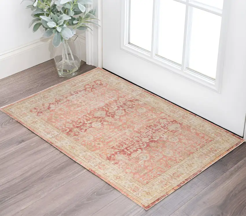 Blue and Yellow Oriental Power Loom Worn Faded Area Rug Photo 1